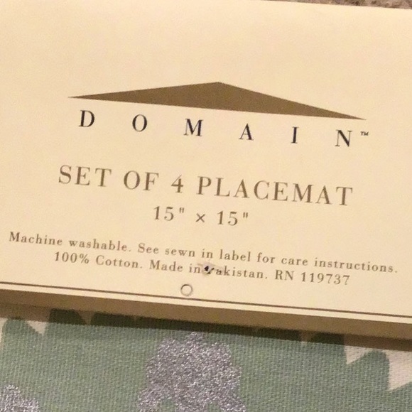 NWT Domain bohemian placemats set of 4 kitchen cream silver green 15x15 boho - Picture 4 of 4
